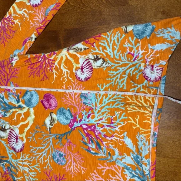 Chico's Women’s 3/4 Sleeve Coral Cotton Slub Vneck Sharkbite Hem 1 Medium - Picture 14 of 14